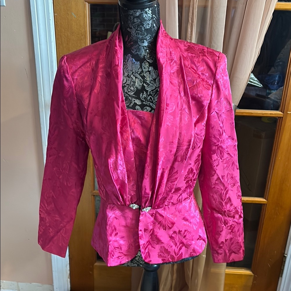 Vintage Patra Pink Blazer with Satin Finish Floral and Fitted Silhouette, 8